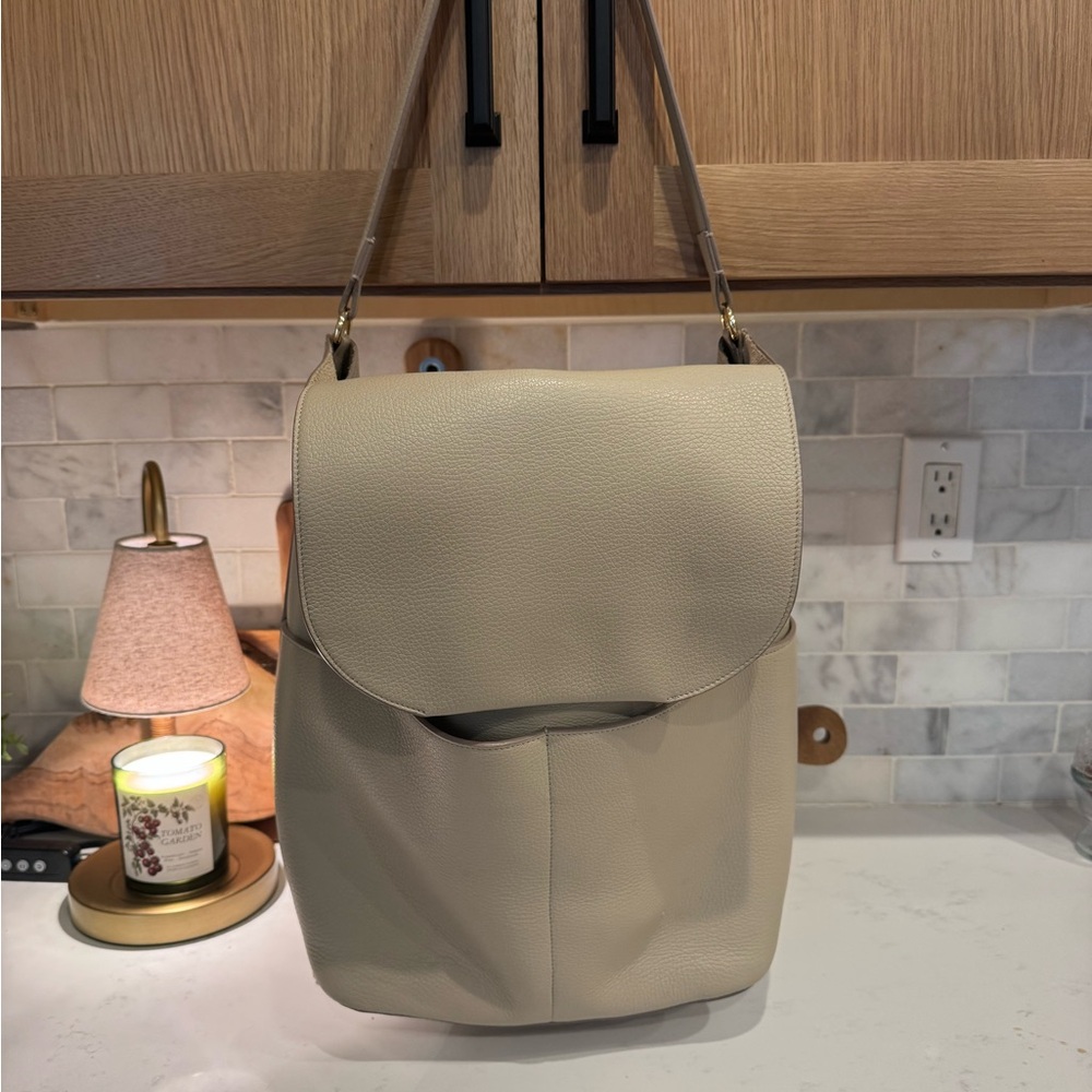 Cuyana Cream Pebbled Leather Backpack 16”